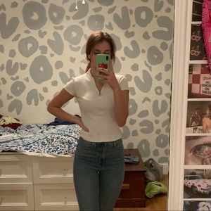 White quarter zip t-shirt